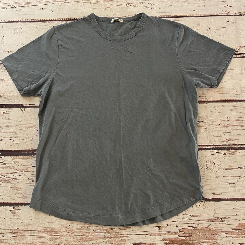 Buck Mason T Shirt Mens Large Tee Blue Curved Hem Crewneck Short Sleeve Cut 4347
